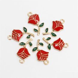 Charms 20Pcs Enamel Romantic Rose Flower Pendant Cute Drip Oil Alloy Valentines Charm For Jewellery Making Supplies Drop Delivery Find Dh3Wx