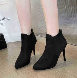 Women Boots Short Boot 's Autumn and Winter New Style Thin Heel Pointed Fashion High 07091011