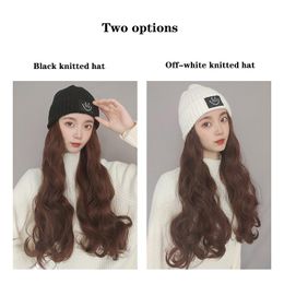 Beanies Beanie/Skull Caps Women Girls Knit Stretch Beanie Hat Hair Knitted With Wigs Warm Cap