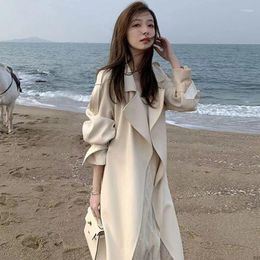 Women's Trench Coats Woman Autumn Adjustible Waist Pockets Maxi Long Coat Female Windbreaker Classic Ladies Overcoat Jackets G58