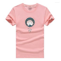 Men's T Shirts Pink Flower Print Men Shirt Cotton Breathable Short Sleeve T-Shirts Summer Casual Solid Tee Homme Plus Size 5XL