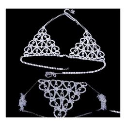 Belly Chains Women Heart Rhinestone Bra Body Chest Chain Accessories Crystal Jewelry Transparent Thong Panties Underwear 49 E3 Drop D Dhqw0