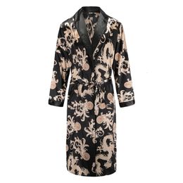 Men's Robes Men Robe Nightgown Long Sleeves Kimono Bathrobe Gown Silky Satin Dragon Print Pyjamas Sleepwear Nightwear Gown Casual Home 230207