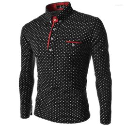 Men's Polos Men Polo Shirts 2023 Autumn Man Fashion Polka Dot Long Sleeve Shirt Male Button Henley Neck Casual Slim Fit Camisa