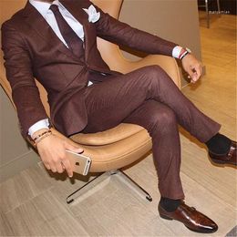 Men's Suits 2 Pieces 2023 Arrival Two Button Brown Men Street Wedding Tuxdeo (Jacket Pants Tie) Terno Masculino Blazer