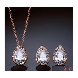 Earrings Necklace Elegant Zircon Water Drop Bridal Jewellery Set Top Quality Cubic And Jewellery For Women Girls 912 Delivery Sets Dhok5