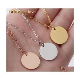 Pendant Necklaces Stainless Steel Round Coin Women Gold Sier Minimalist Jewellery Clavicle Chain Dog Tag Collares Fashion Drop Deliver Dhy1X