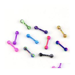 Tongue Rings 100Pcs Body Jewelry Piercing Ring Barbells Nipple Bar 14G 1 .6Mmx16Mmx6Mm Mix Nice Colors Christmas Gift 617 Q2 Drop Del Dhory