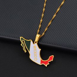 Pendant Necklaces Anniyo Mexico Map Coloured Flag Necklace For Women Girls Mexican Maps Jewellery #251521Pendant