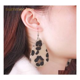Dangle Chandelier Waterdrop Cut Out Leopard Print Leather Earring For Women Fashion Sier Plated Hook Drop Trendy Jewellery Delivery E Dhgp2