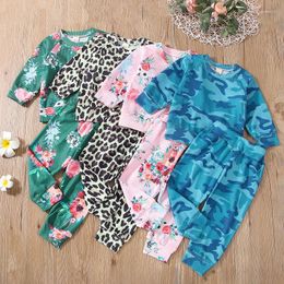 Clothing Sets 2PCS Kids Baby Girls Floral Suit Long Sleeve Leopard Flower Print Pullover Tops Pant Trouser Outfits Autumn Set