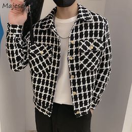 Mens Jackets Men Spring Fashion Pocket Plaid Handsome Outwear Coats Korean Style Cropped Simple Harajuku Allmatch Daily Plus Size 230207