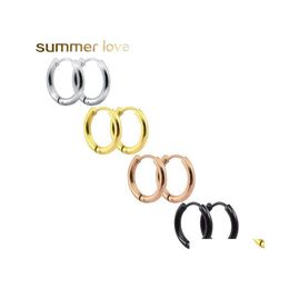 Dangle Chandelier Fahion Stainless Steel Hoop Earrings 8Mm16Mm Small Simple Gold Sier Rose Black Hie For Women Men Jewellery Drop Del Dhtjr