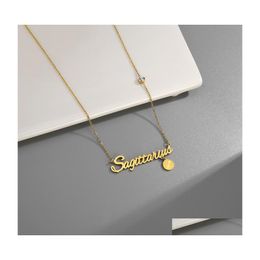 Pendant Necklaces Women Titanium Steel Twee Constellations Letter Necklace 12 Amet Zodiac Sign Gold/Sier Colours Jewellery 126 J2 Drop Dhz5G