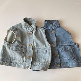 Jackets Children's Autumn Dress Style Fashionable And Easy To Match Boys' Girls' Washed Jeans Vest Sleevel