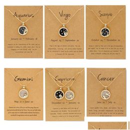 Pendant Necklaces Cr Jewelry New Arrival Dogeared Necklace Coin Clavicle Chain Sweater Gold Day And Night 12 Constellations Dhgarden Dh68M