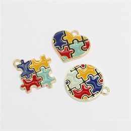 Charms 18Pcs Enamel Autism Pendant Drop Oil Colorf Jewelry Making Diy Handmade Craft Puzzle Piece For Bracelet Earrings Gift Deliver Dhiwc