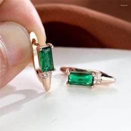 Hoop Earrings & Huggie Cute Female Green Zircon Stone Luxury Crystal Rectangle Rose Gold Colour Small For WomenHoop Farl22