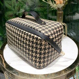 Storage Bags Ins Houndstooth Cosmetic Bag Fashion Literary Zipper Letter Lable Small Female Girls Camvas Pencil Case Makeup