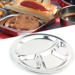 Bowls Stainless Steel Dinner Plate Outdoor Picnic Barbecue Portable Round 4-grid Multi-purpose Canteen Thickened