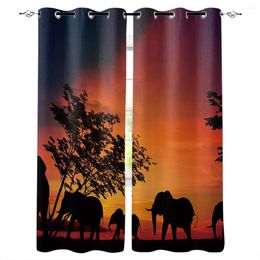 Curtain Bedroom Kitchen Curtains Dusk Trees Elephants Living Room Decoration Items Window For