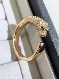 Luxury Gold Plated Leopard Finger Ring New Men Women Half AAA Zircon Panther Open Ring Punk Green Eyes Panthere Animal Jewelry