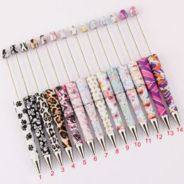 Unique Design Printed Beadable Pen Novelty Skull Salara Hearts Patterns Printing Blank Bar DIY Add a Bead Creative Beaded Pens for Gilrs Kids