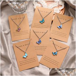 Pendant Necklaces Selling Bohemian Alloy Inclined Butterfly Painting Oil Necklace Personalized Dogeared Paper Card Clavicle Dhgarden Dhxeo