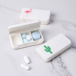 Storage Boxes 1PC 3 Lattices Tablet Flamingo Cactus Leaf Pillbox Dispenser Dispensing Kit Mini Organizer Case