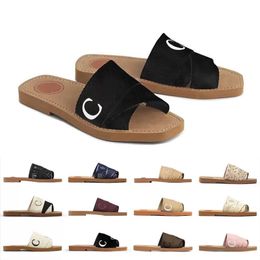 Woody Slippers Sandals Slides Sliders For Women Mules Flat Slide Tan Beige White Black Pink Lace Lettering Fabric Canvas Woman Slipper Slider Sandal Scuffs 35-42