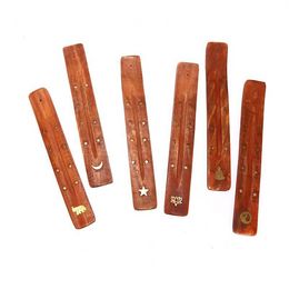 Fragrance Lamps Natural Wooden Incense Stick Holder Tray Ash Catcher Creative Printing Stars And Moon Burner Holders Censer Tool tt0207