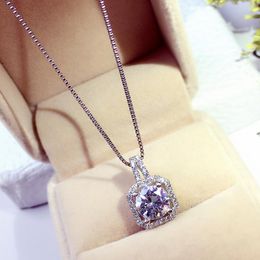 Pendant Necklaces Shinning Female Silver Colour Bijou 3ct Diamond Cz Party Wedding Pendants Necklace For Women Bridal Jewellery