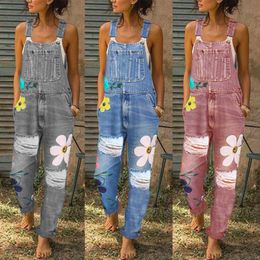 Women's Jeans jean overalls slacks fashion print vintage mommy coveralls ripped sleeveless suspender 's pants 230206