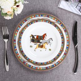 Plates Ceramic Tableware Steak Plate Luxury Bone China Western Creative Pasta Breakfast Dessert Flat