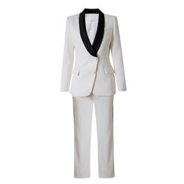 Designer Luxury White Runway Pant Suits Long Sleeve Single Button Blazer Coats Top Straight Leg Long Pants Women's Formal Party Wear Two Piece Sets Suit