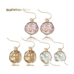 Dangle Chandelier Fashion Unique Design Resin Stone Earring For Women Girls Colorf Shell Paper Sequins Round Gold Plating Hook Jew Dh0Yv