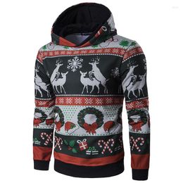 Men's Hoodies Mens Hooded Christmas Sweatshirts Printed Reindeer Elk Snowflake Hoodie Casual Silm Fitted Pullovers For Male 2023 Spring