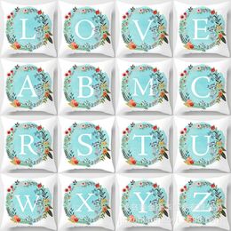 Pillow White Blue Geometric Polyester Letter A-Z Flower Cover Sofa Home Decorative Hugging Pillowcase