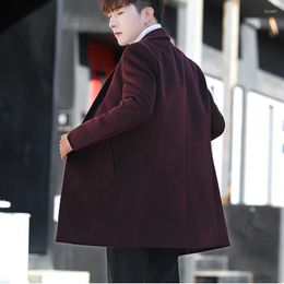 Men's Suits Burgundy Blazer Men Autumn/Winter Tweed Male Long Coat Formal Men's Business Jacket Casual Black Sim Fit Blazers For 2023