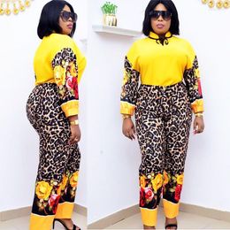 Ethnic Clothing 2 Piece Sets Dashiki Traditional African Two Set Women Leopard Print Dresses Tops Pants Clothes 2023