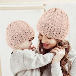 Berets Winter Parent-child Hats Mom Baby Warm Hat Knitted Beanie Crochet Famliy Matching For Mother Kid Infants Bonnet Cap