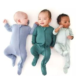 Newborn Baby Bamboo Fibre Footies Jumpsuit Solid Long Sleeve Romper Bodysuit Clothes 0-24M M4275