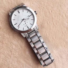 Fashion Men Wristwatch 42MM British Style Quartz Chronograph Date Mens Watch Watches Silver Stainless Steel Bracelet White Di2995