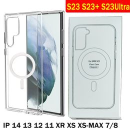Magsafe Magnetic acrylic transparent Phone cases Case For iPhone 14 13 11 12 Pro MAX mini 8 Plus XR XS X SE 7 8 samsung S22 S23 Ultra Compatible Magsafe Charger