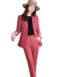 Women's Two Piece Pants Red Yellow Black Blue Women Pant Suit 2 Set Office Ladies OL Girl Formal Jacket Blazer And Trousers For Work WearWom