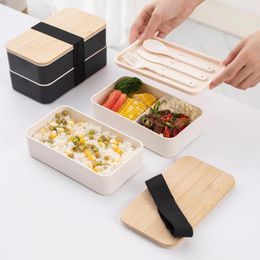 Dinnerware Sets 1200ml Bento Boxes With Strap Double Layer Cases Built-in Tableware Japanese Style Leak-proof Lunch Containers