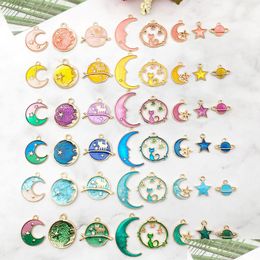 Charms 40Pcs Classic Drop Oil Pendants Moon Charm Christmas Alloy Gold Needlework Diy Jewelr Delivery Jewellery Findings Components Dhgrw
