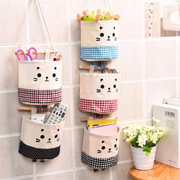 Storage Boxes Cotton Linen Hanging Organizers Wall Mounted Wardrobe Holder Bag Closet Organizer Cosmetic Toys Color Sundries Pouch