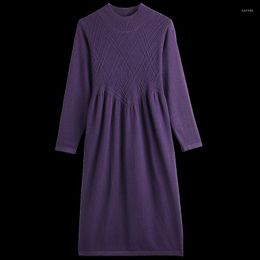 Casual Dresses High Quality Sweater Dress For Women Knee-length Solid Colour O-Neck Pullover Thick Autumn And Winter Brief T176
