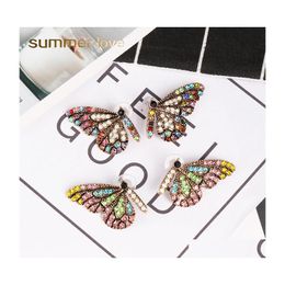 Stud Colorf Crystal Butterfly Wing Earring For Women Elegant Gold Plating Trendy Party Wedding Jewelry Drop Delivery Earrings Dh5Is